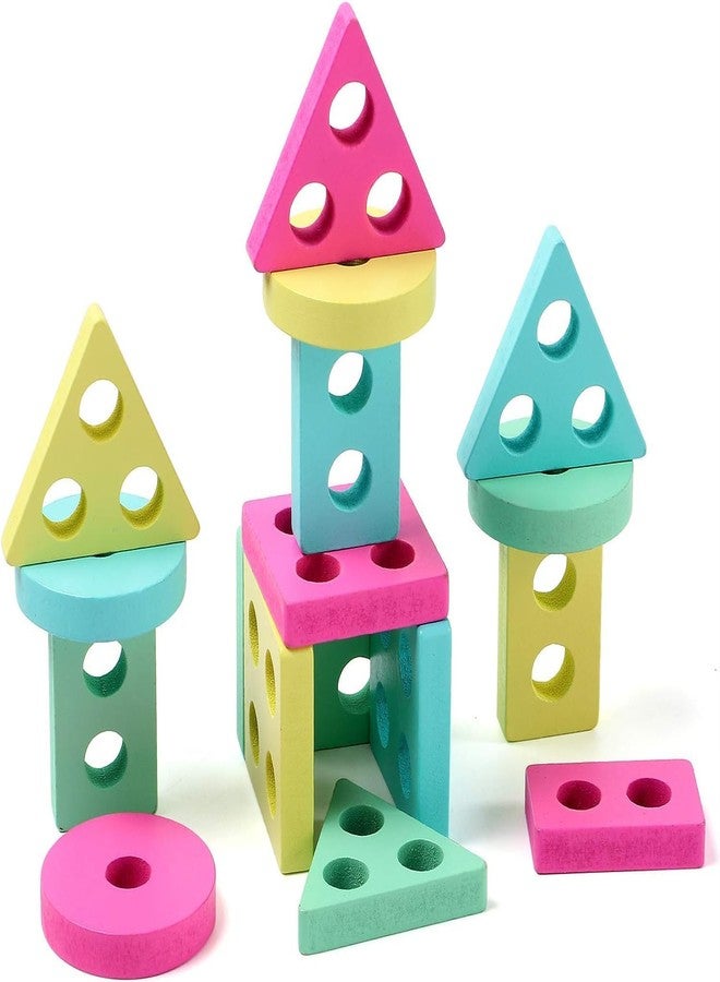 NVF Wooden Geometric Shapes sorter Stacking Toys | Sorting Toys Educational Colorful Learning Board Games | Blocks Puzzles for Kids Boys Girls Toddlers Column Age 1 2 3 4 Yrs-Multicolor - Image 5